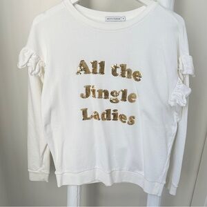 South Parade Cream Holiday Christmas All the Jingle Ladies Sequin Sweatshirt